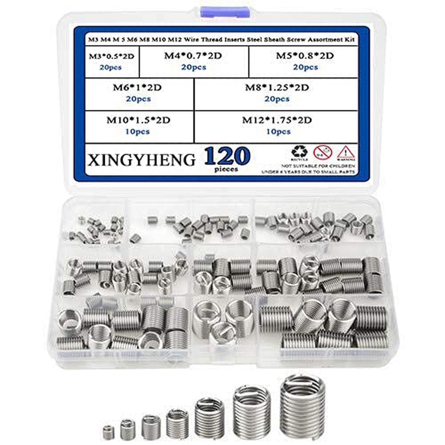 120pcs M3 M4 M 5 M6 M8 M10 M12 Wire Thread Inserts Steel Sheath Helicoil Type...