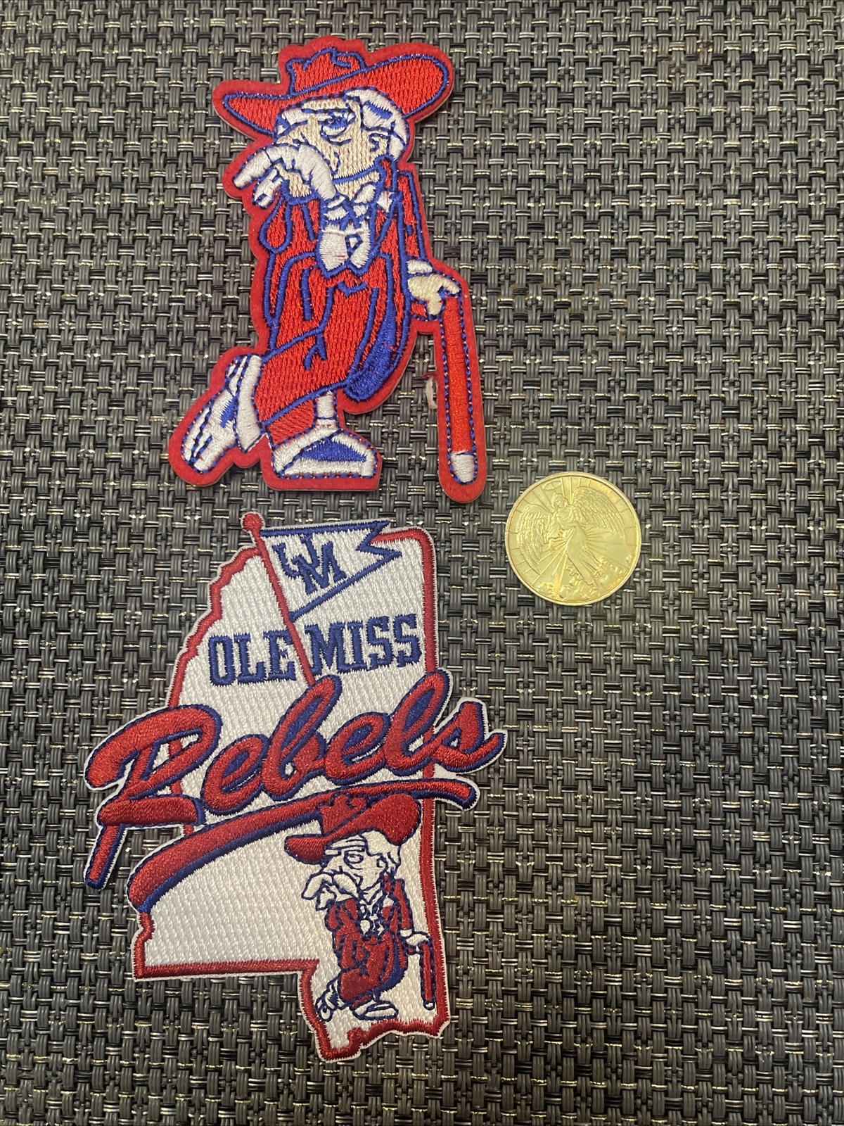 (2) Ole Miss Rebels Vintage Embroidered Iron On Patches Patch Lot  3.5”