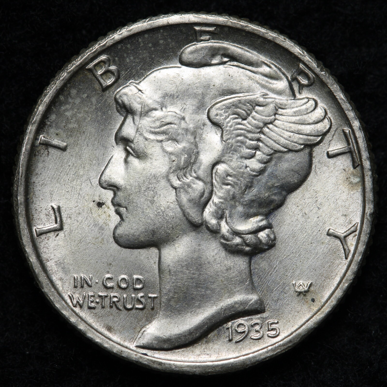 1935 Mercury Silver Dime BU Details E343 DAD