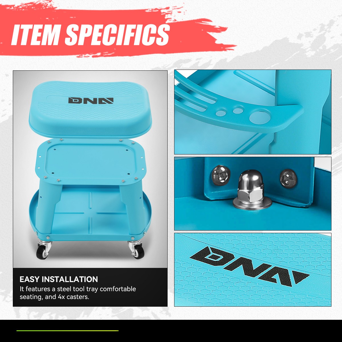 300 LBs 360-Degree Removable Workshop Tool Rolling Garage Stool Mobile Seat
