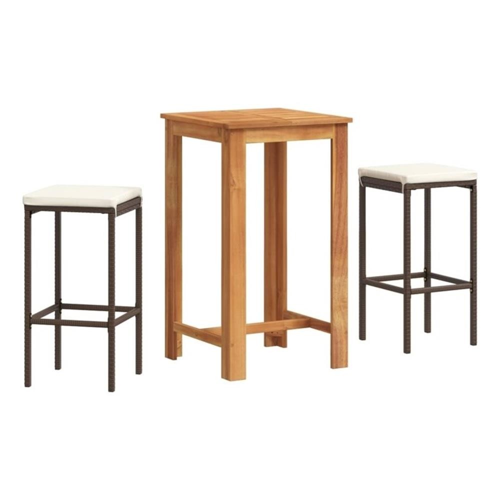 Pemberly Row 3 Piece Solid Acacia Wood Bar Set in White/Brown/Cream