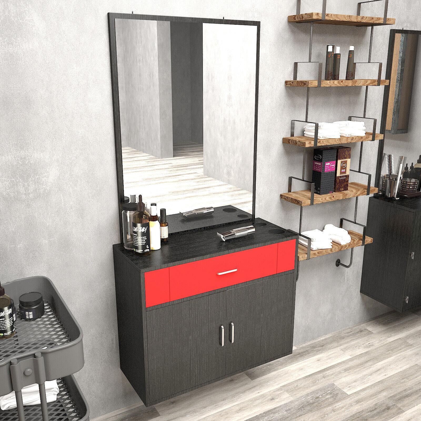 Wall Mount Salon Barber Hair Styling Station with Mirror Beauty Spa Equipment