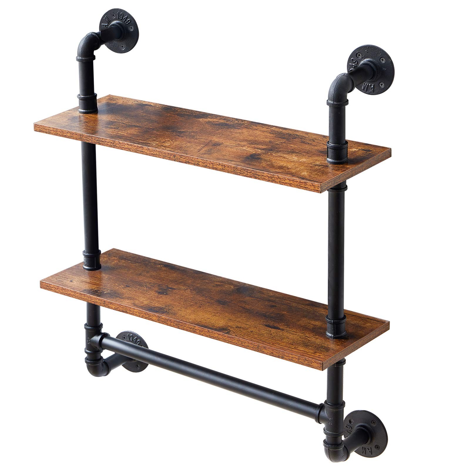 2-Tiers Industrial Pipe Shelves with Towel Bar RF-TM014