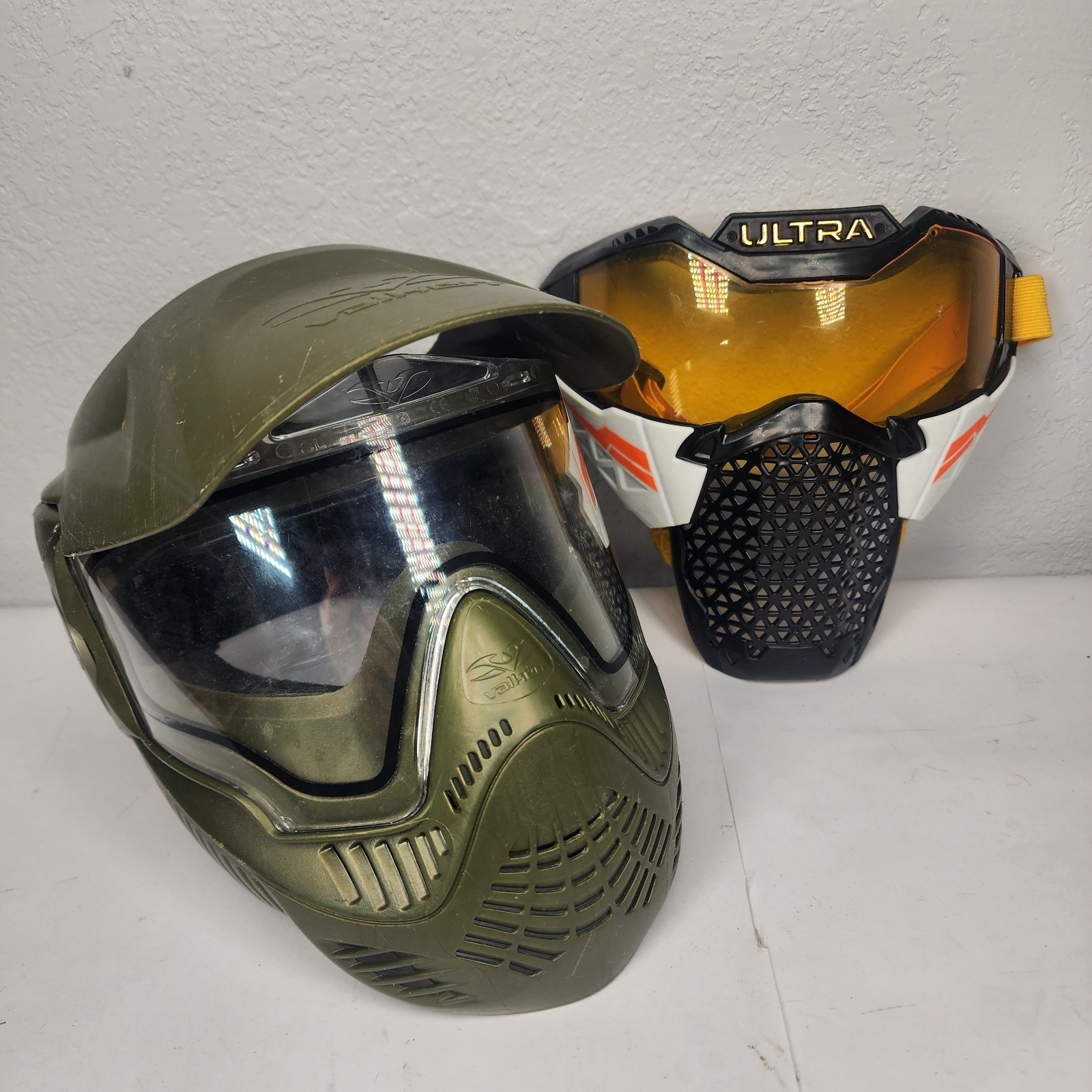 Lot of 2 Battle Masks: Valken MI-7 (Green) & Nerf Ultra Face Shield (White)