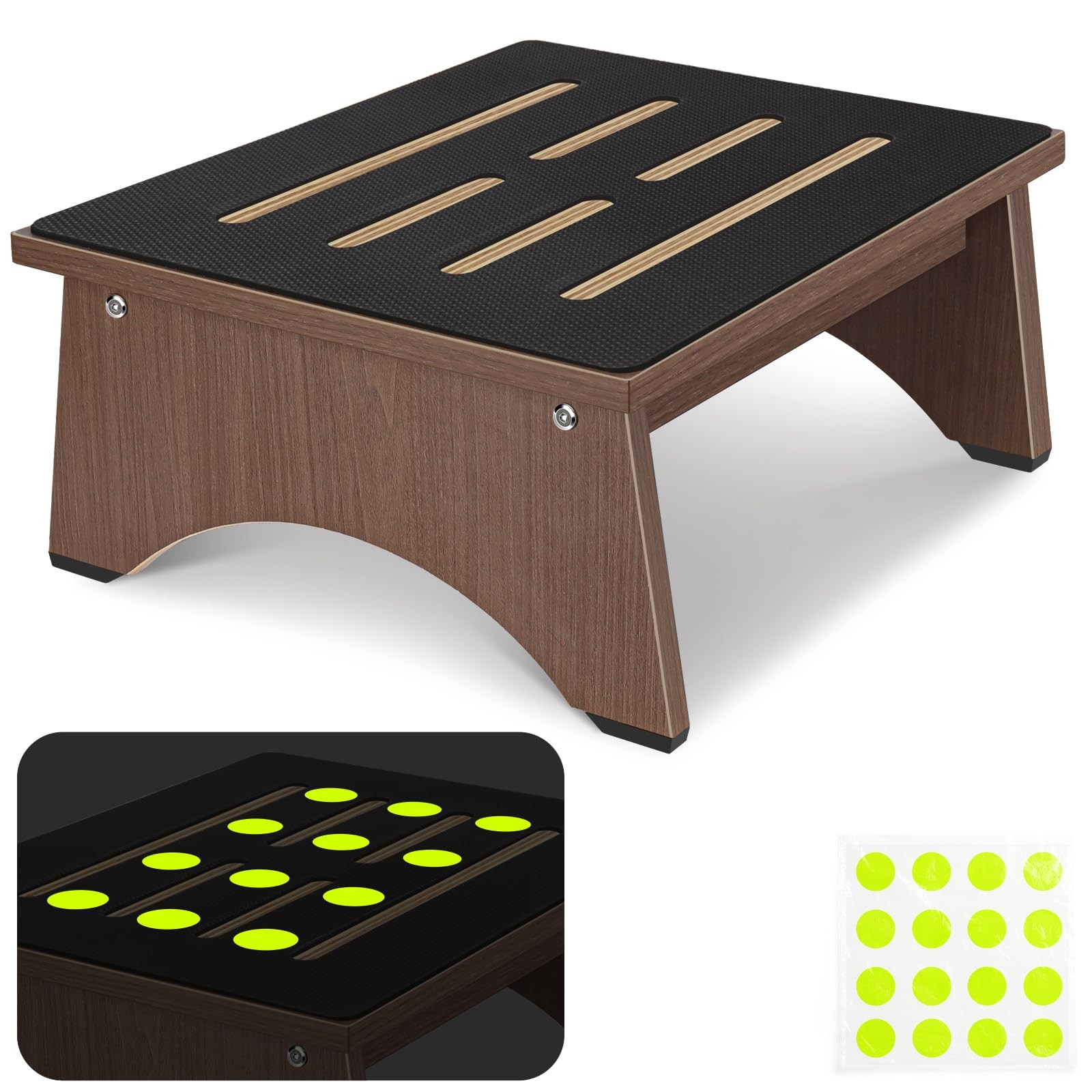 One Step Stool for Adults Seniors with 5.5 Inches, Brown-noctilucent