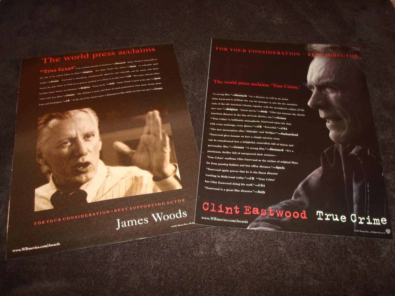 TRUE CRIME 2 1999 Oscar ads Clint Eastwood for Best Director, James Woods