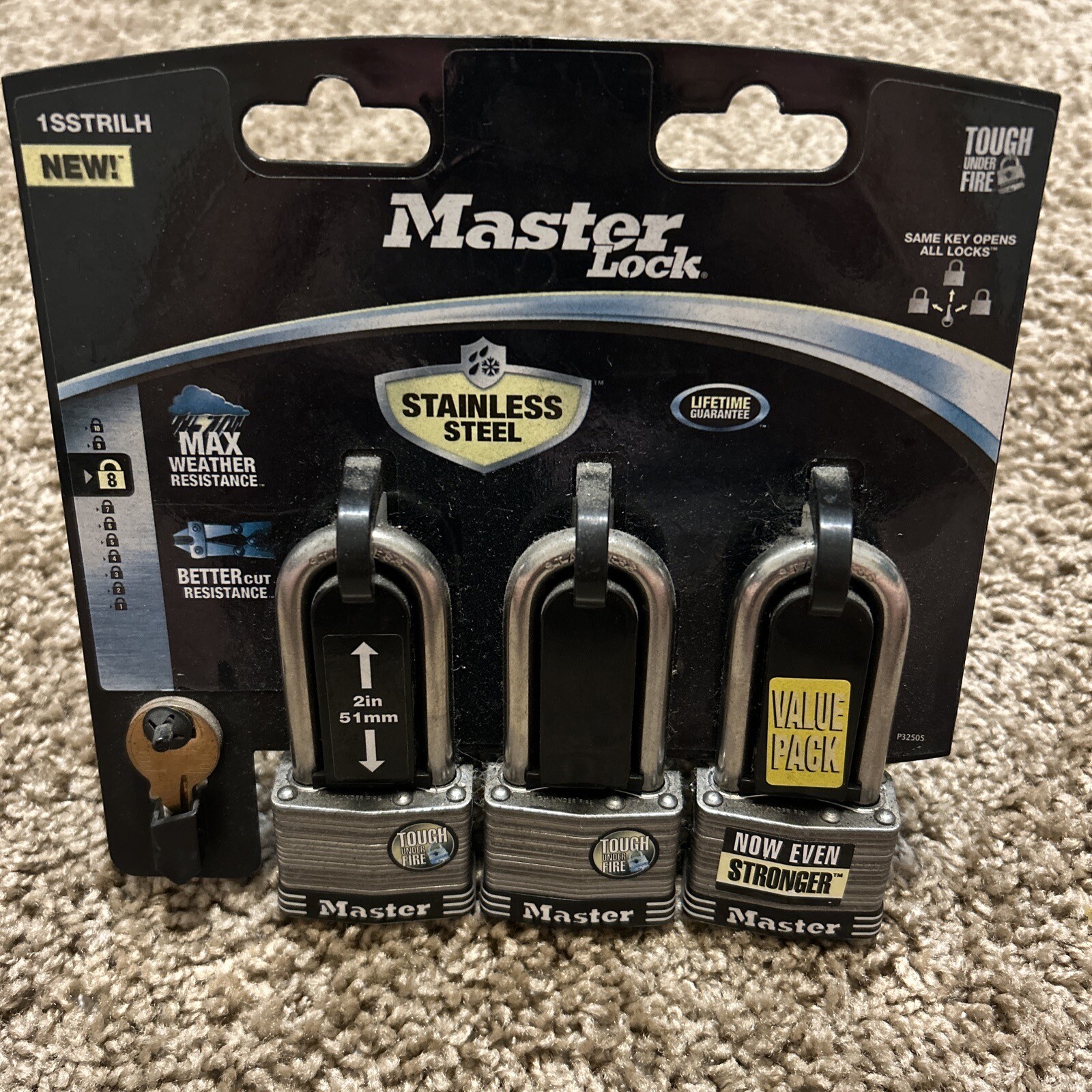 Master Lock 1-3/4" Wide Laminated Stainless Steel Padlock 3-Pack - Security 8