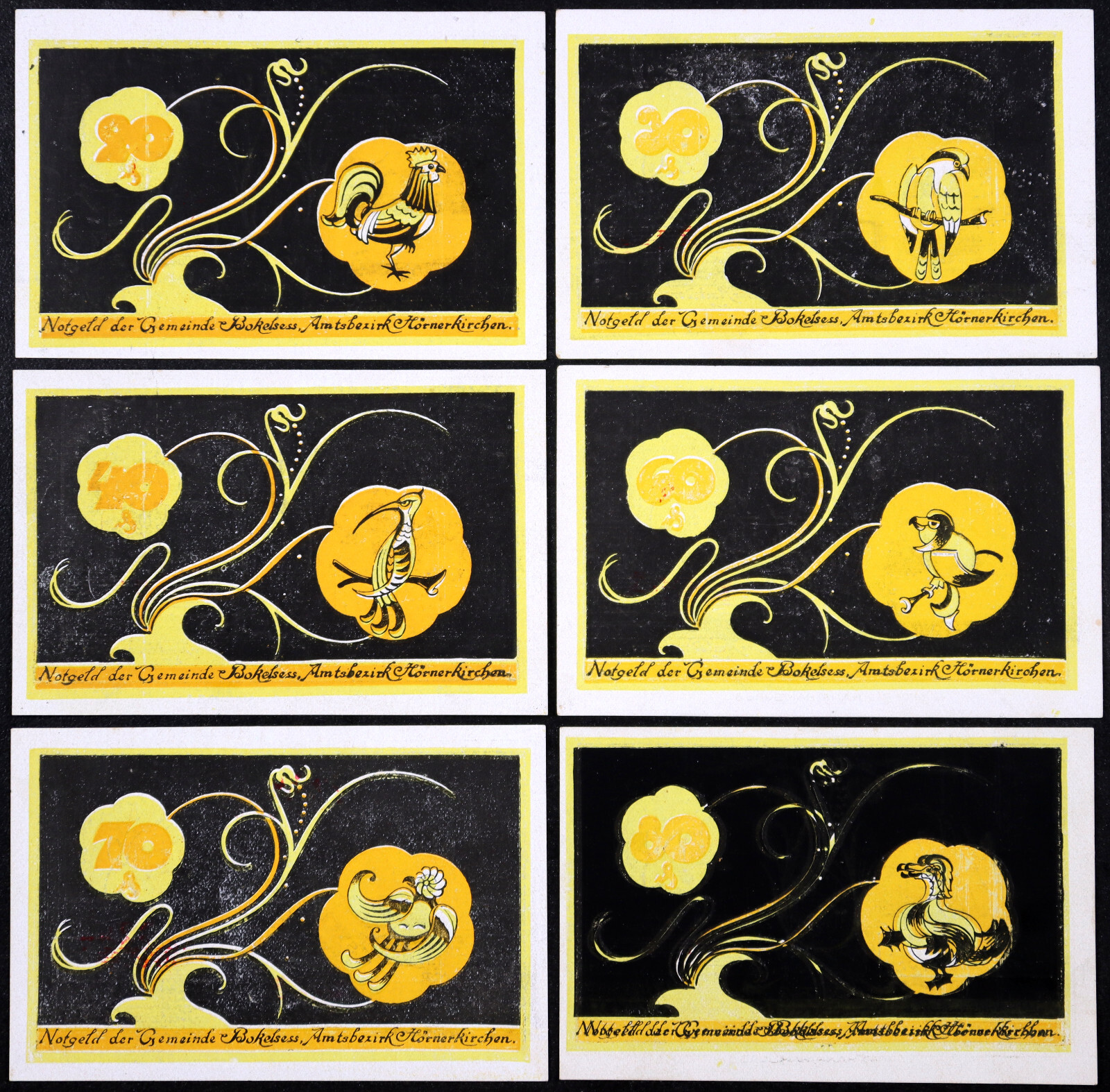 BOKELSESS 1921 "Birds and Flowers" Rare Complete Series German Notgeld Nice Art!