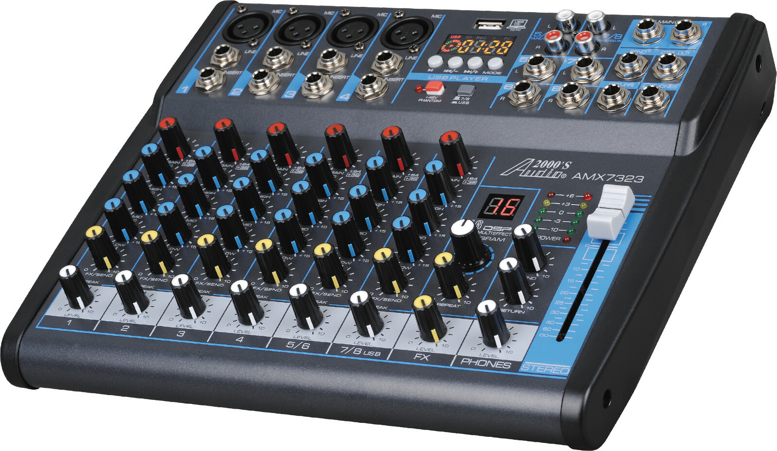 Audio2000s AMX7323 8-Ch.Audio Mixer w/USB Interface,Sound Effects& Bluetooth-MR