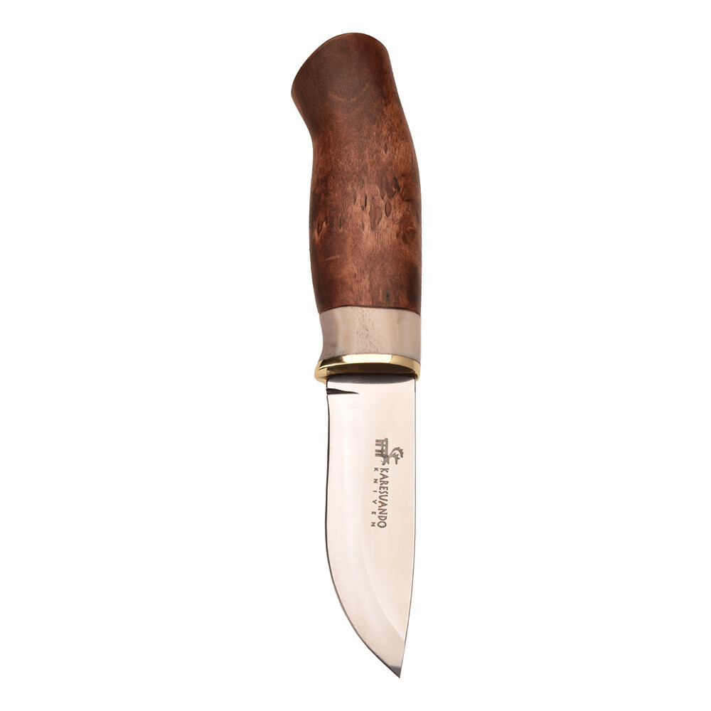 Karesuando Kniven Hunting Fixed Knife 3.34" 12C27 Steel Blade Curly Birch Brass