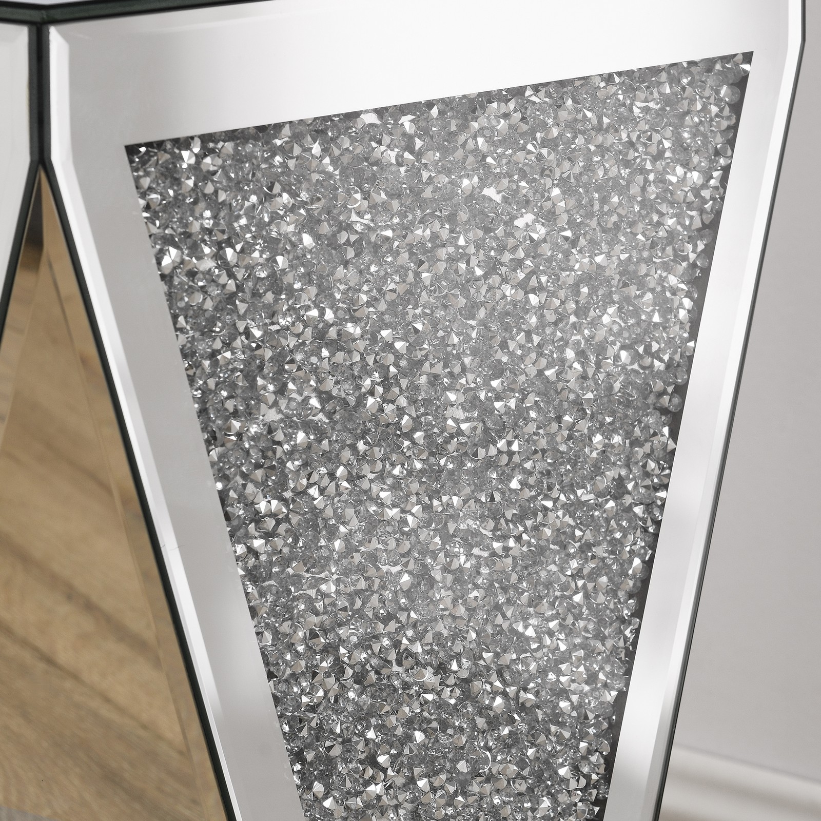 Inverted triangular mirror square table, crystal diamond inlaid coffee table, si