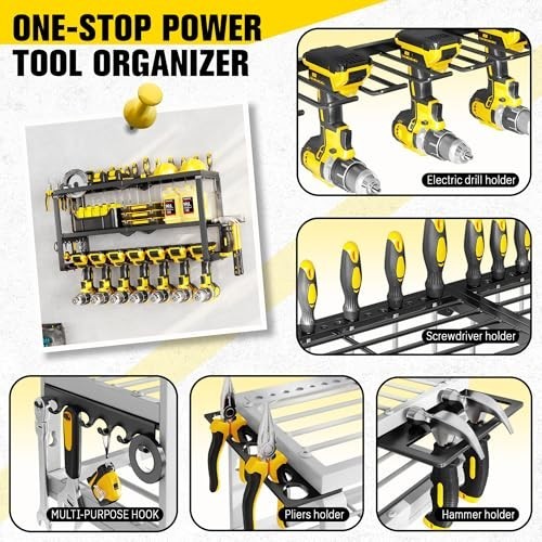 Heavy Duty Wall Mount Tool Organizer - 300Lbs Capacity, 3 Layers, 7 Drill Holder