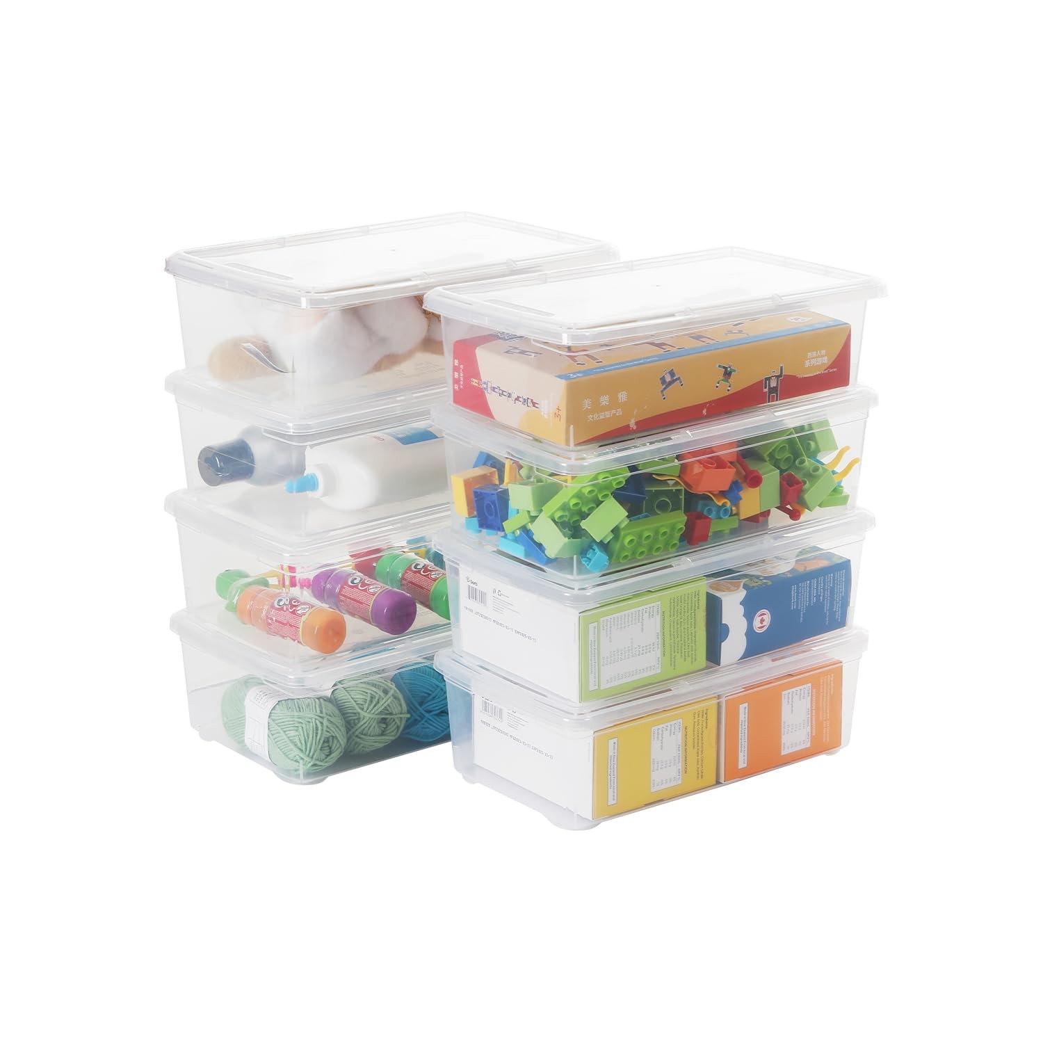 8 PCS 6 Quart Grey Plastic Clear Latching Storage Bins Boxes Lids Stackable