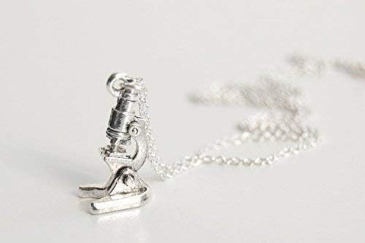 Whimsical Silver-Plated Microscope Necklace - 18″ Gift-Ready Science Jewelry