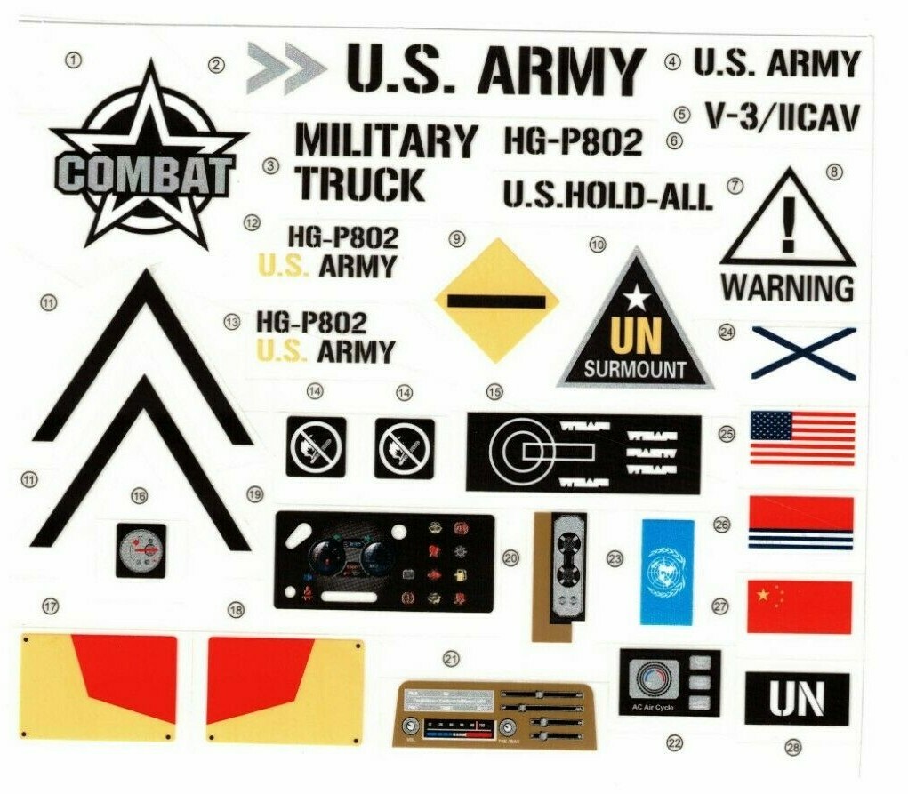 RC 1/10 Car Truck U.S ARMY Truck DECALS STICKERS 6"x6" Sheet *NEW* Black