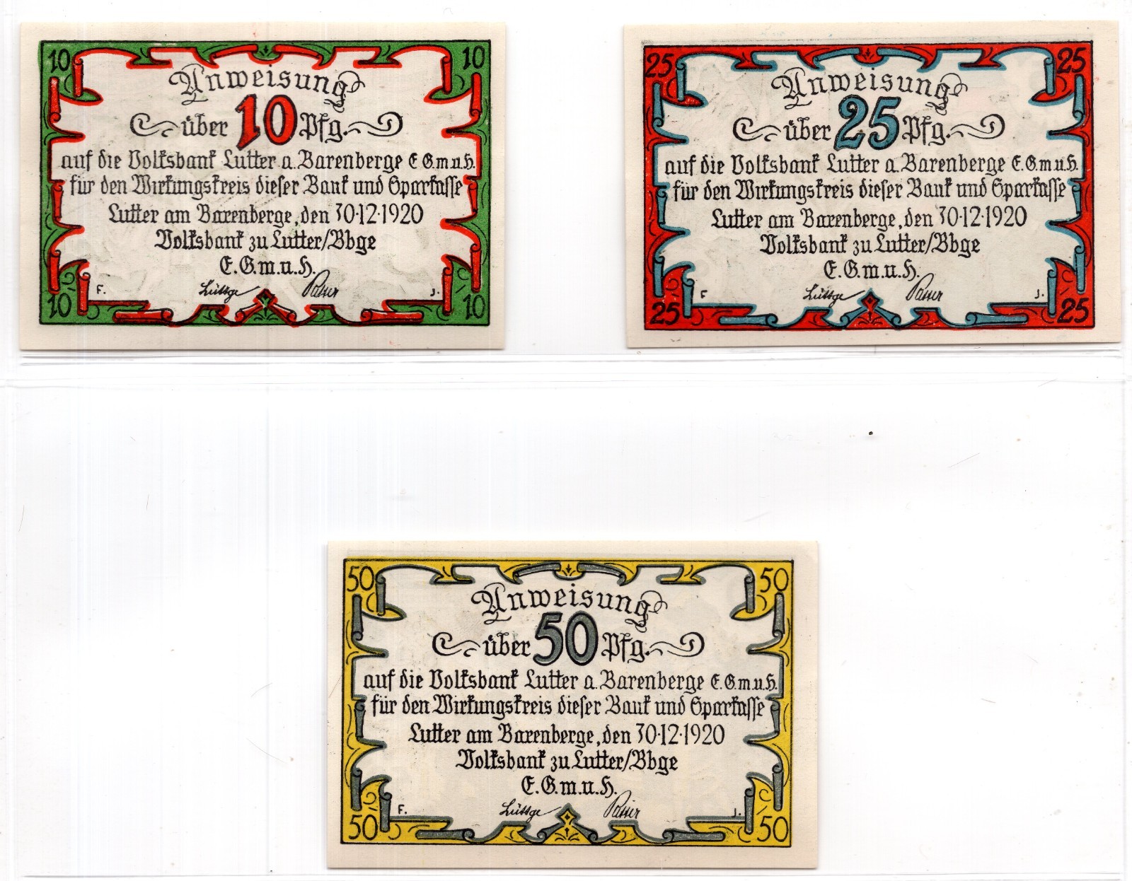 1920 Germany Lutter Notgeld 3 Note Set (3600)
