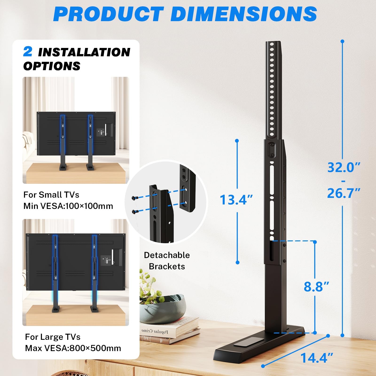 Universal TV Stand Base for 24-80 Inch TVs, Table Top TV Stand with Adjustabl...