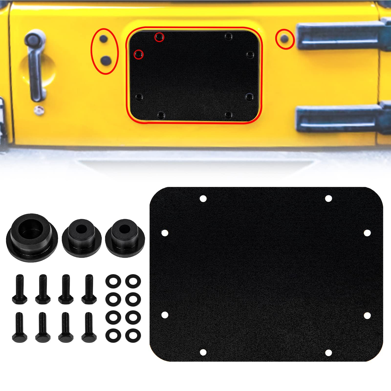 Aluminum Wrangler Spare Tire Carrier Filler Plate Tailgate Plug Vent Plate Cover