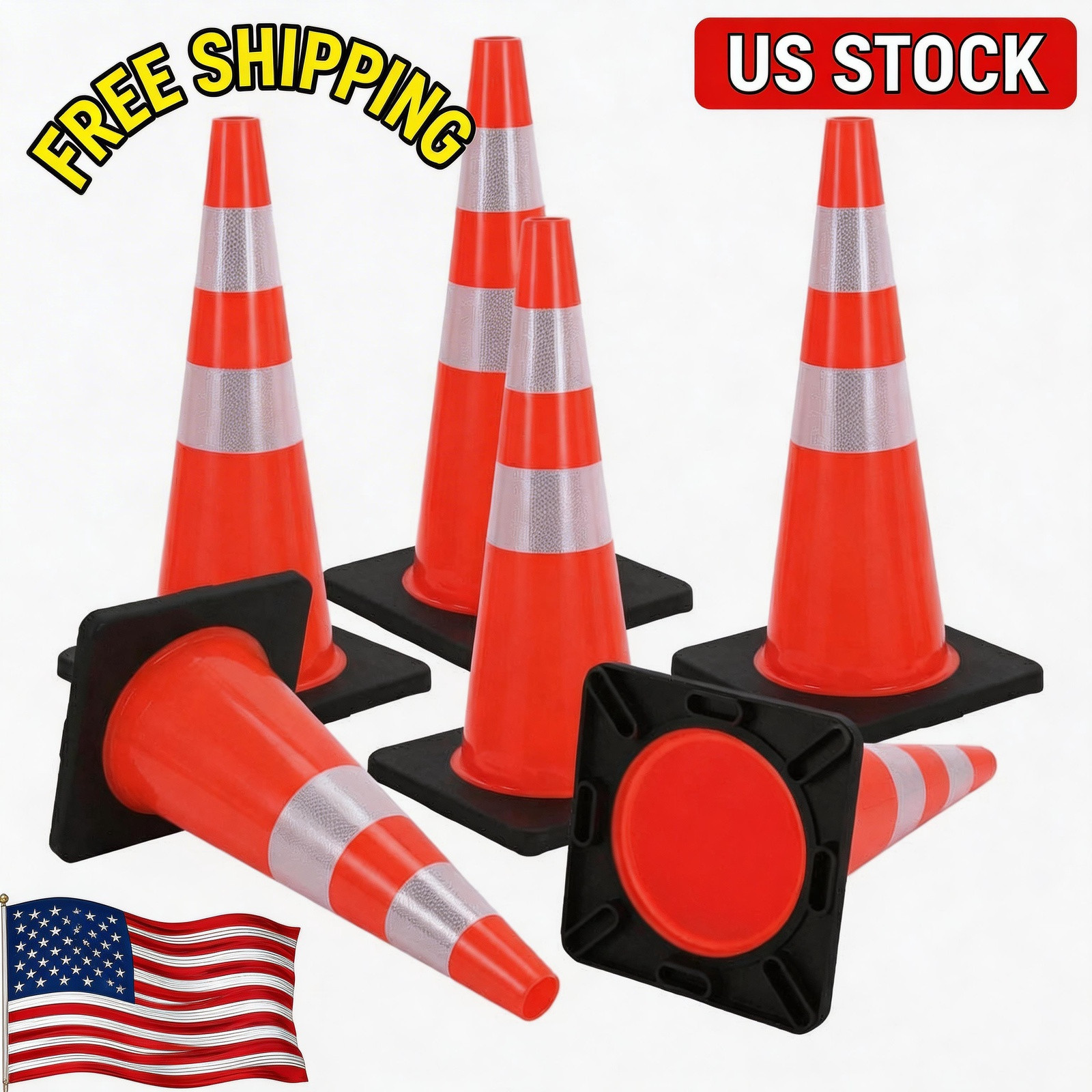 6Pack 28inch Orange PVC High-Performance Traffic Cone, Traffic Safety Cone