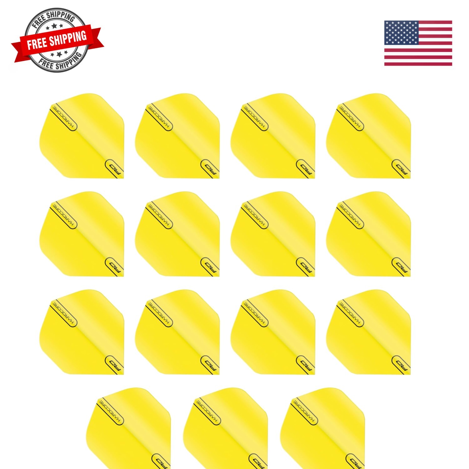 Hardcore Fluoro Yellow Extra Thick Standard Dart Flights - 5 Sets Per Pack 15...