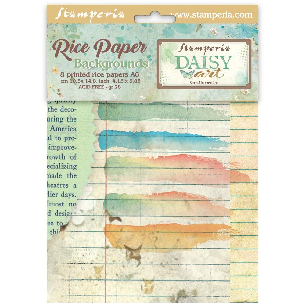 Stamperia A6 RICE PAPER - DAISY ART - BACKGROUNDS - 8 x SHEETS 10.5 x 14.8cm