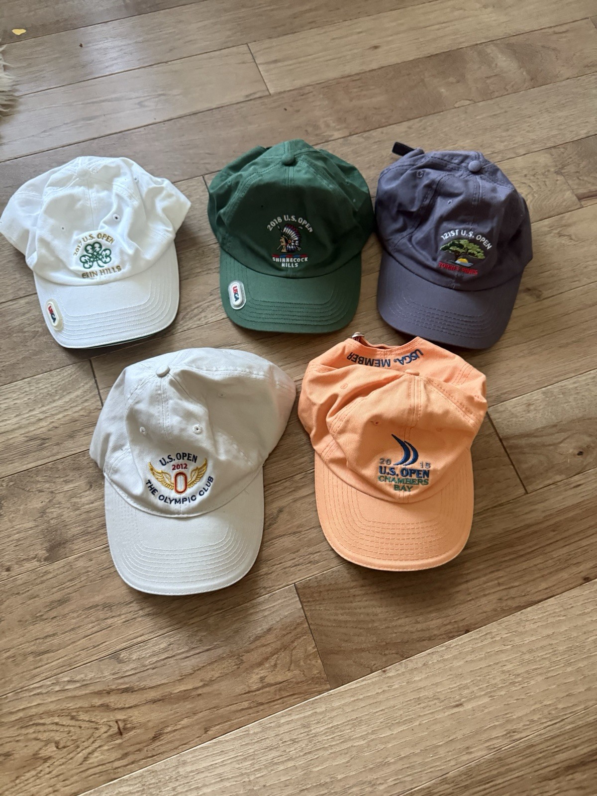 US Open Golf Hats Lot of 5 - Torrey Pines, Erin Hills, And More USGA Member