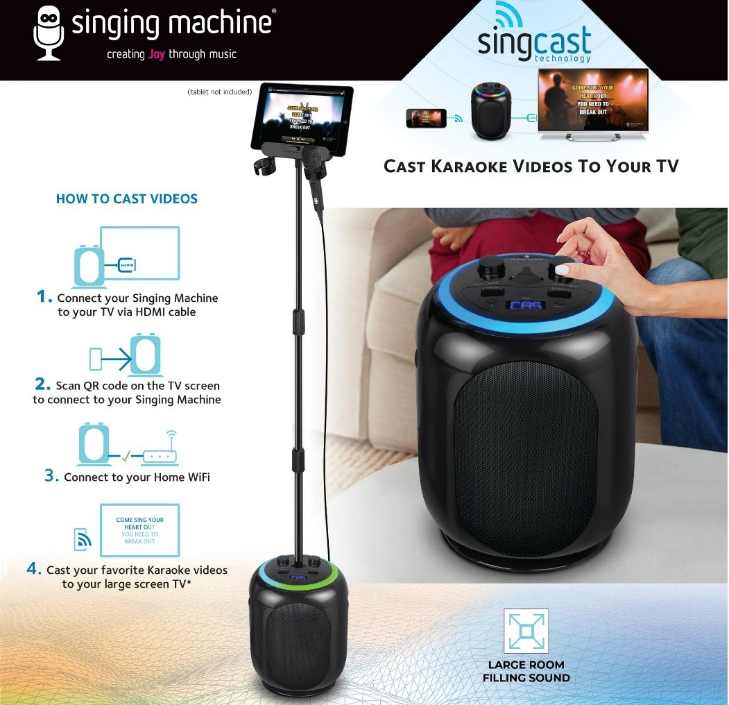 Singing Machine Sing Cast Max Stand-Alone Karaoke Machine, Stand, & LED Lights