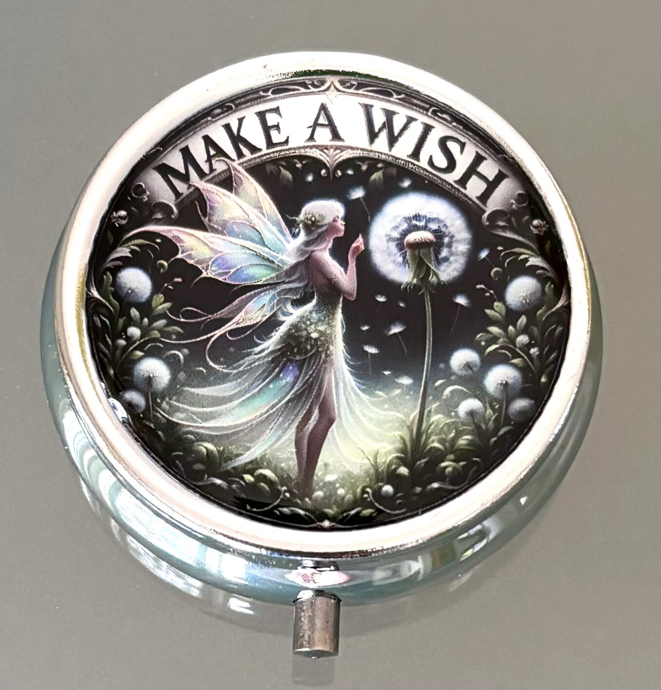 Make a Wish Fairy Dandelion Puff 3 Compartment Purse Travel Vitamin Pill Box