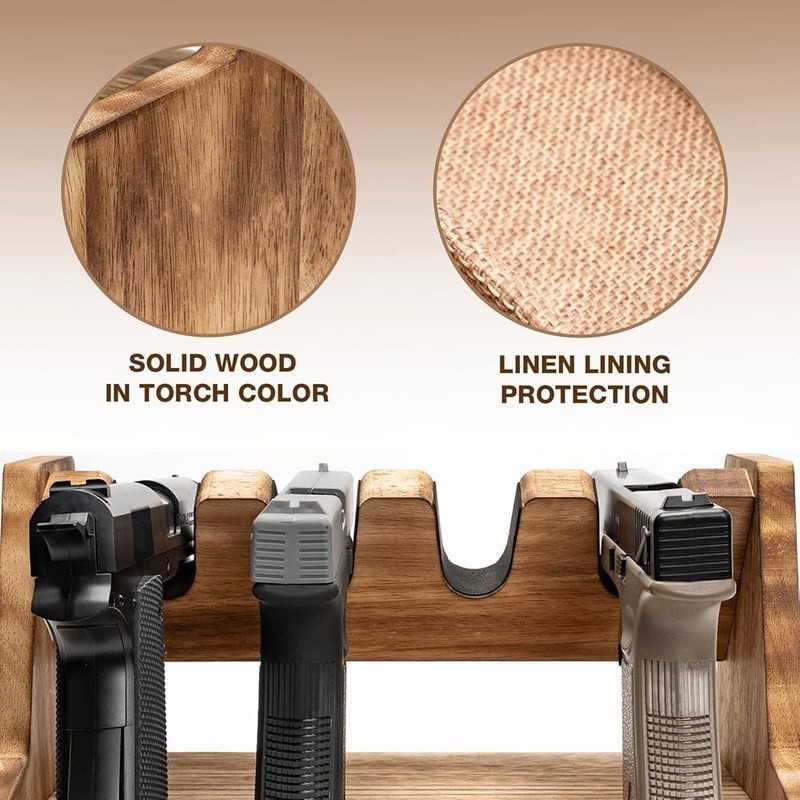 Pistol Organizer Rack Solid Wood Handgun Storage Carpeted Drawer Easy Install US