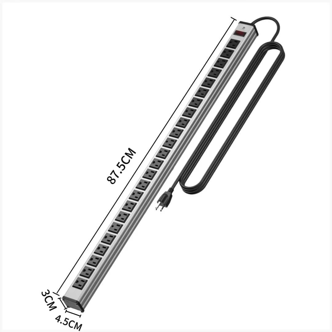 24 Outlets Extra Long Power Strip,Heavy Duty Metal Socket Silver & Black