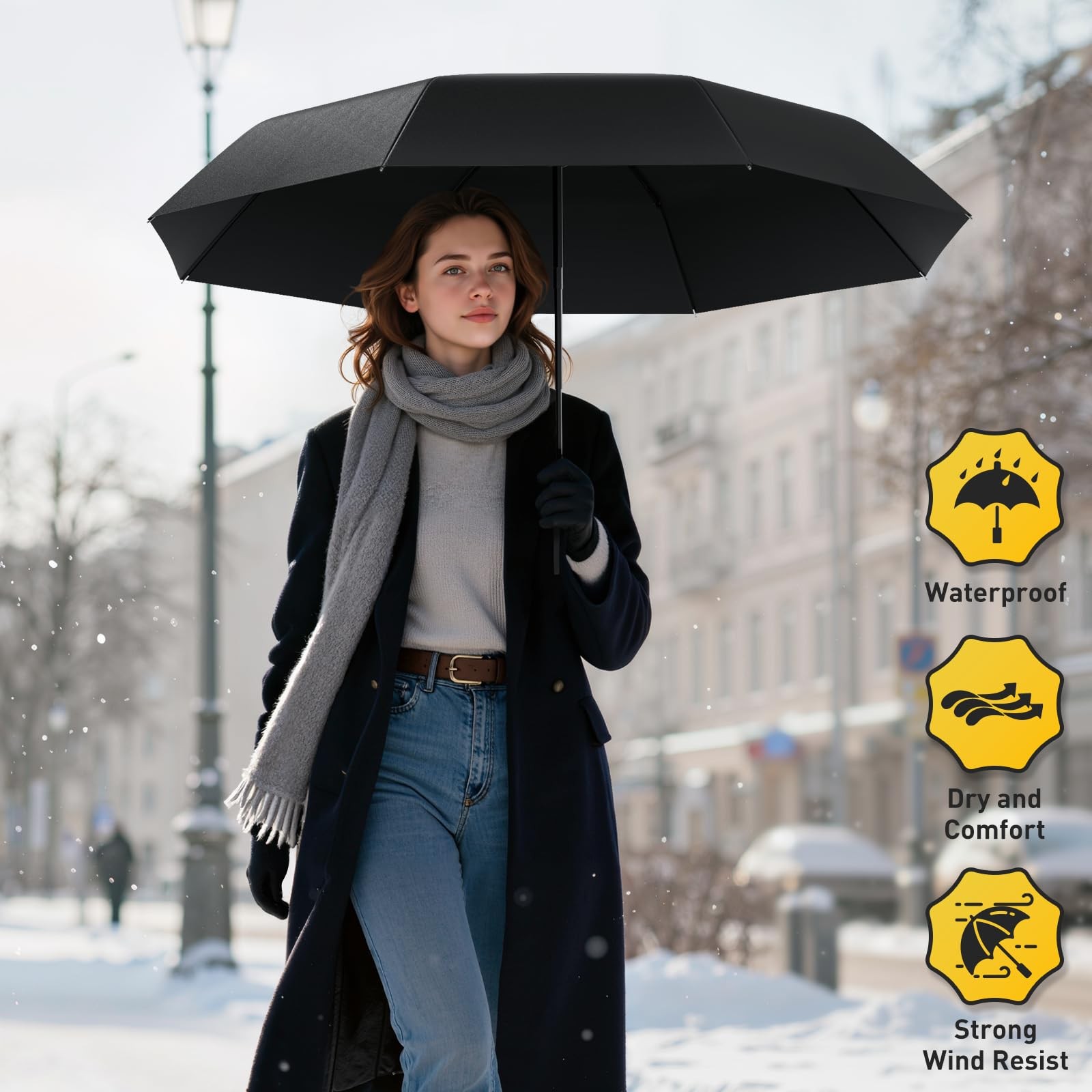 SmartTrends Windproof Travel Umbrella, Compact Easy Compact, Black