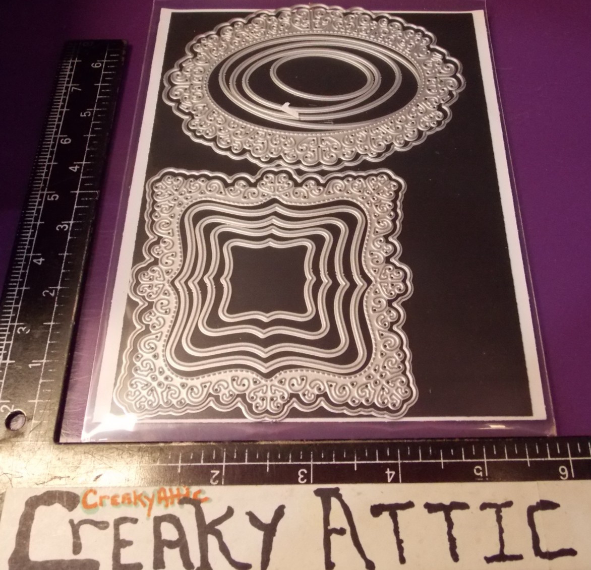 FANCY SQUARES OVALS 12 DIE CUT METAL EMBOSS STENCIL PAPER CREAKYATTIC