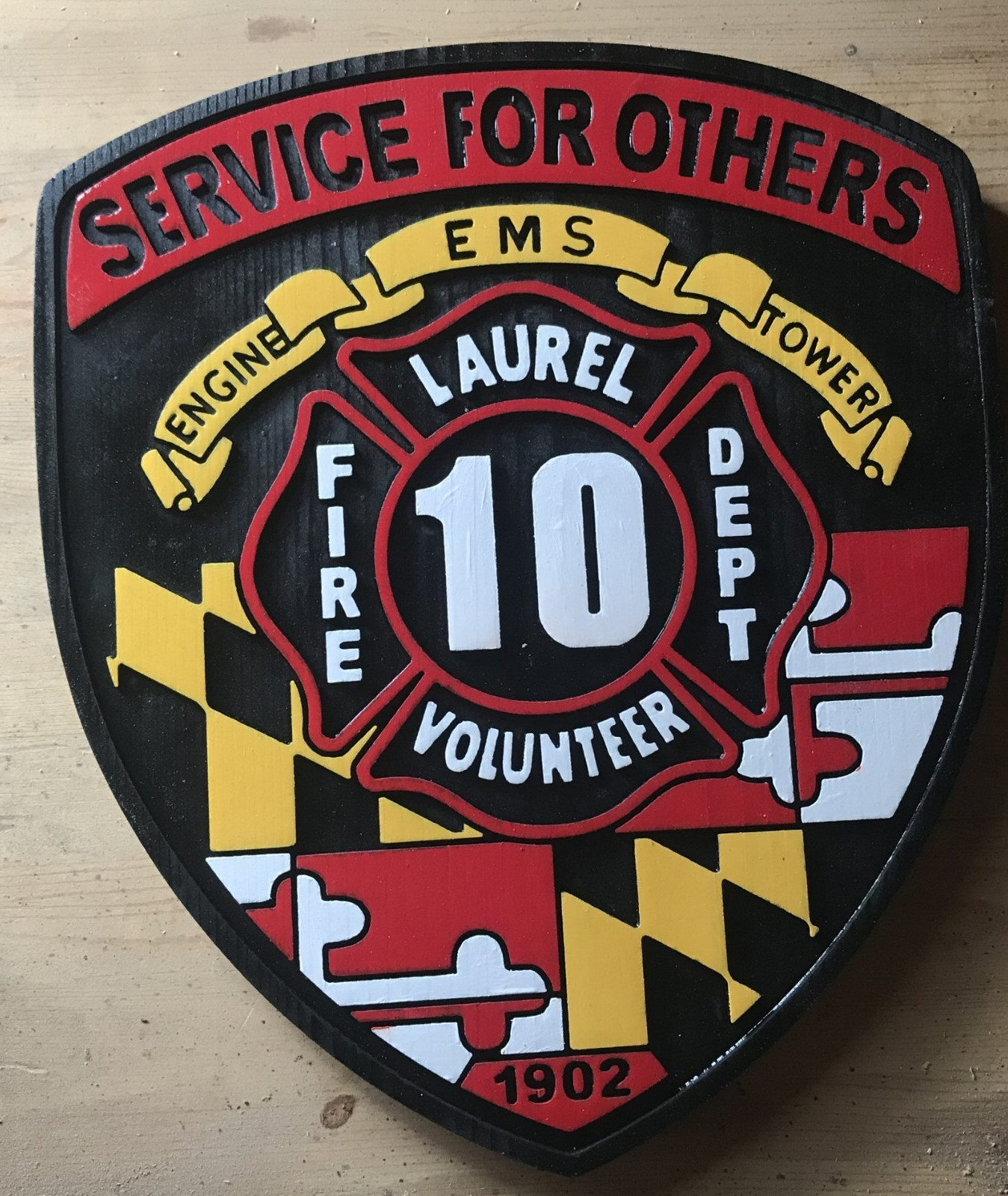 Fire Department Laurel 3D routed wood patch plaque EMS sign Custom