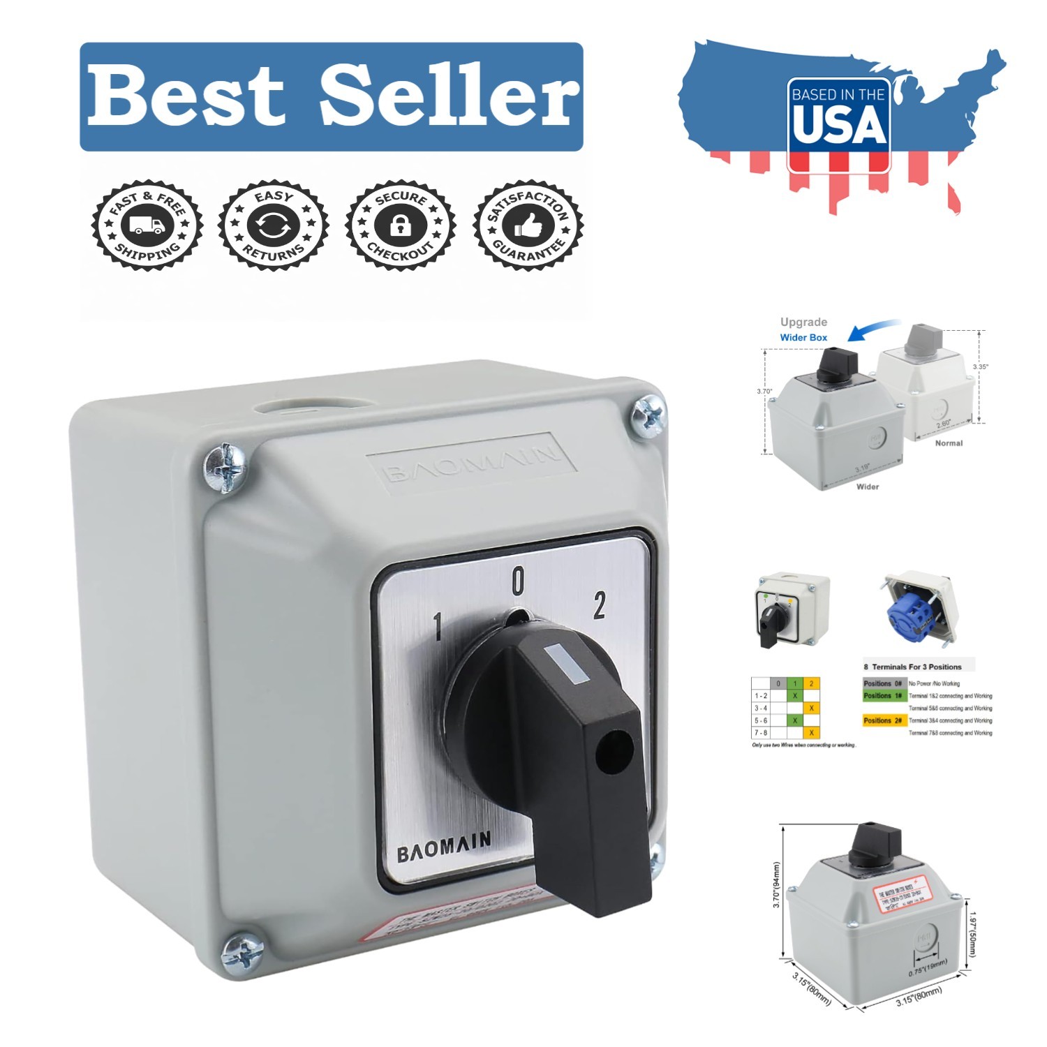 Heavy-Duty 3-Position Rotary Switch for Generator Transfer & Motor Control