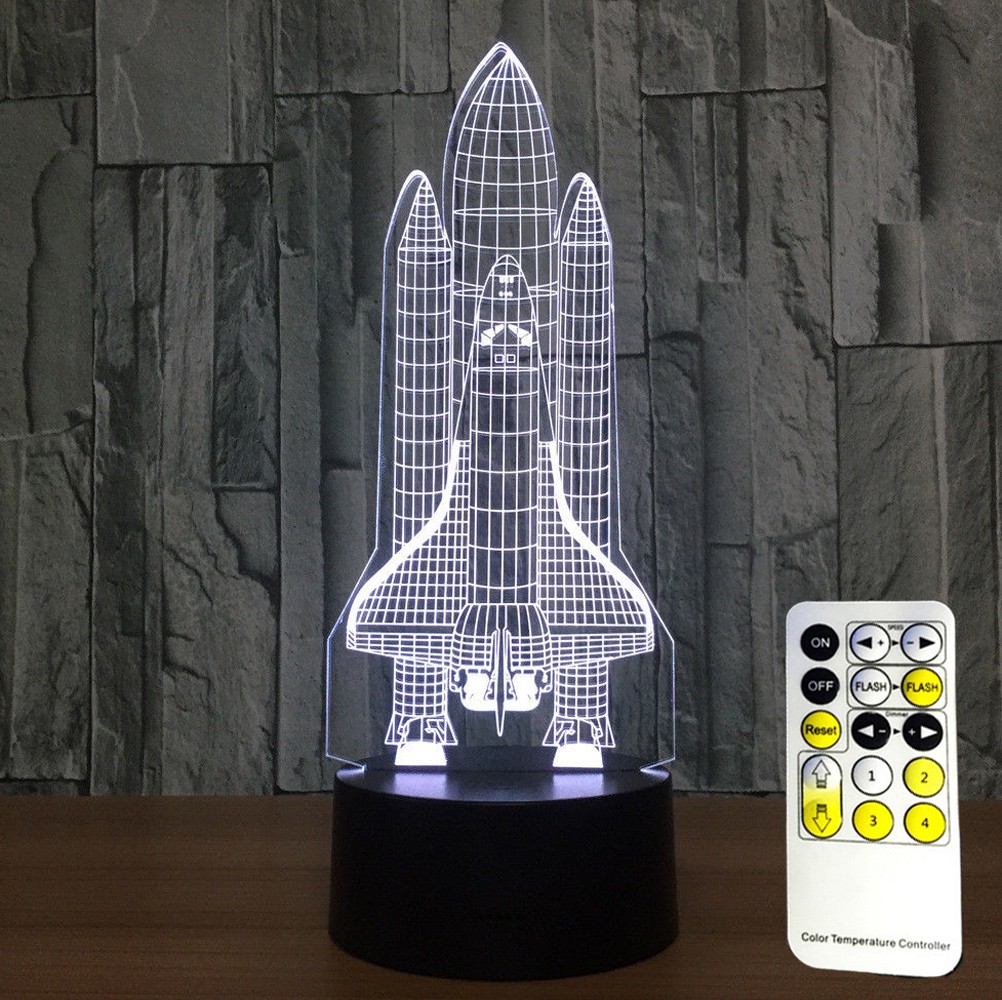 3D Space Rocket Night Light 7-Color Changing LED Table Lamp W/ Remote Control D