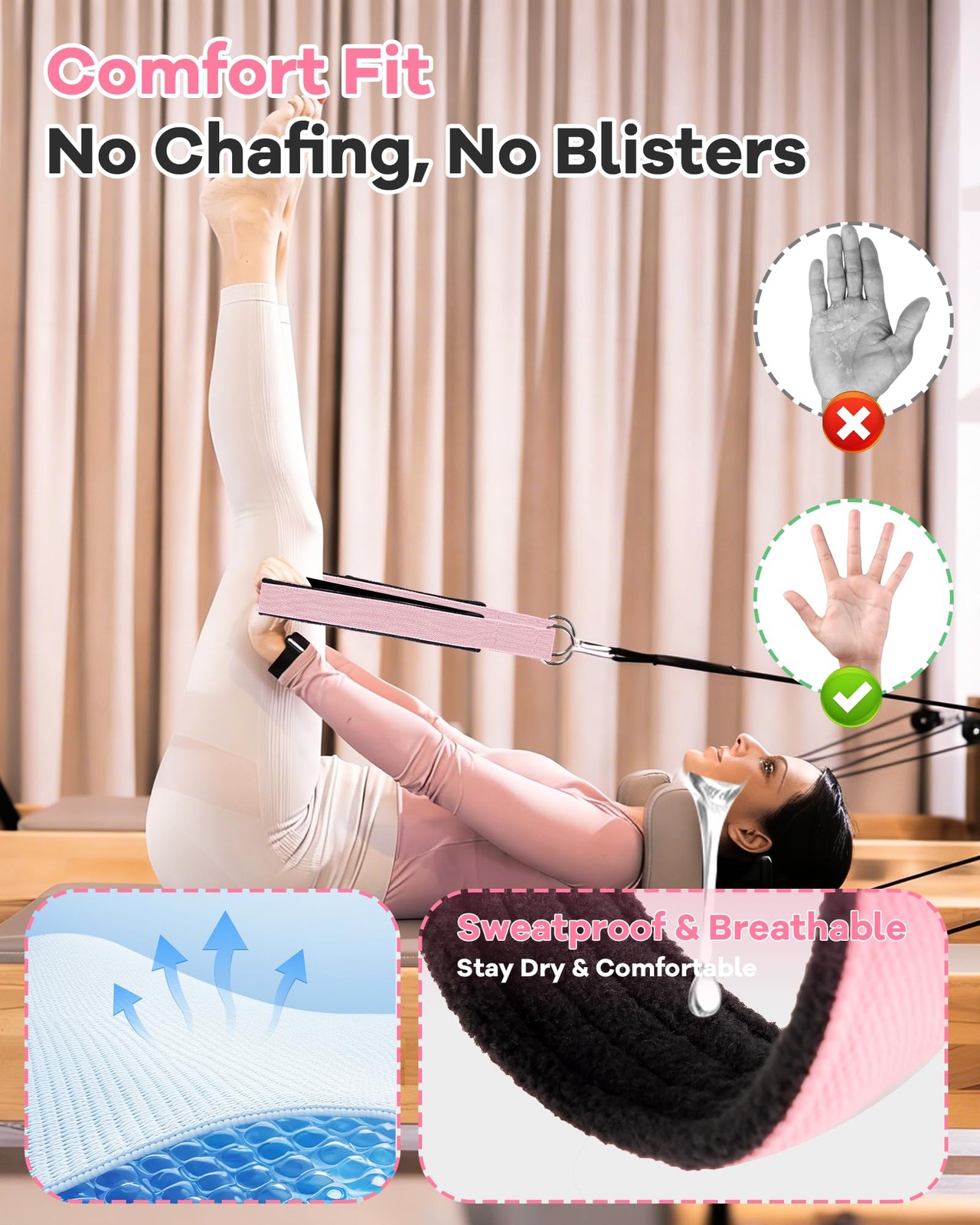 2PCS Pilates Straps for Reformer Comfortable DRing Double Loop Fitness Straps