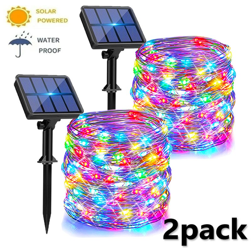 2 Pack 8 Modes 100 LED Solar Fairy Lights Waterproof 40Ft Copper Wire Lights