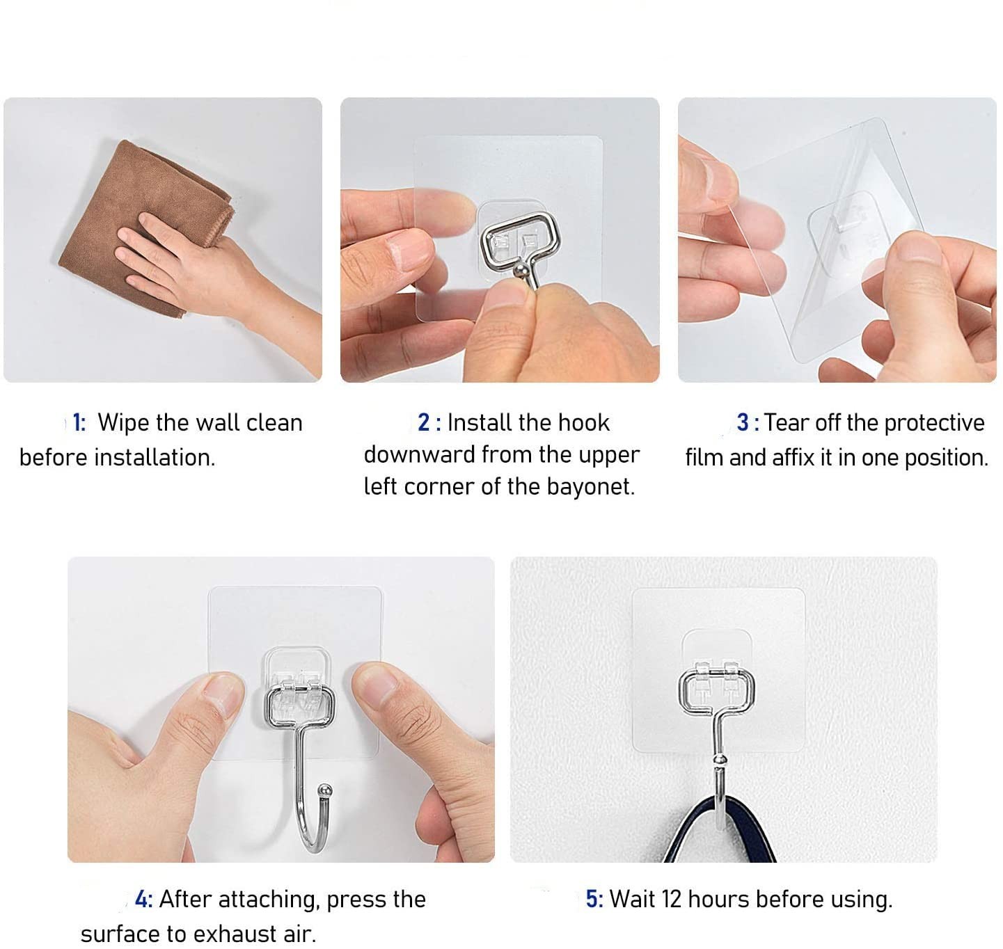 Large Adhesive Hooks 22Ib(Max),Waterproof and Rustproof Large, Transparent