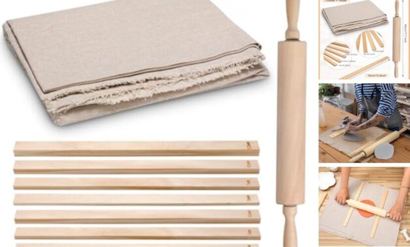 12 Pcs Pottery Tools Include 1 Wood Rolling Pin Sculpting Polymer Tablecloth
