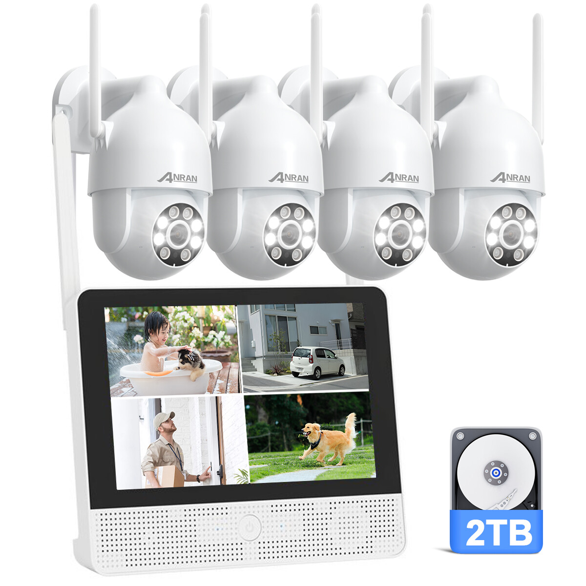 ANRAN 5MP 8CH 12''Monitor Wireless Security Camera System Pan/Tilt 2TB HDD Home
