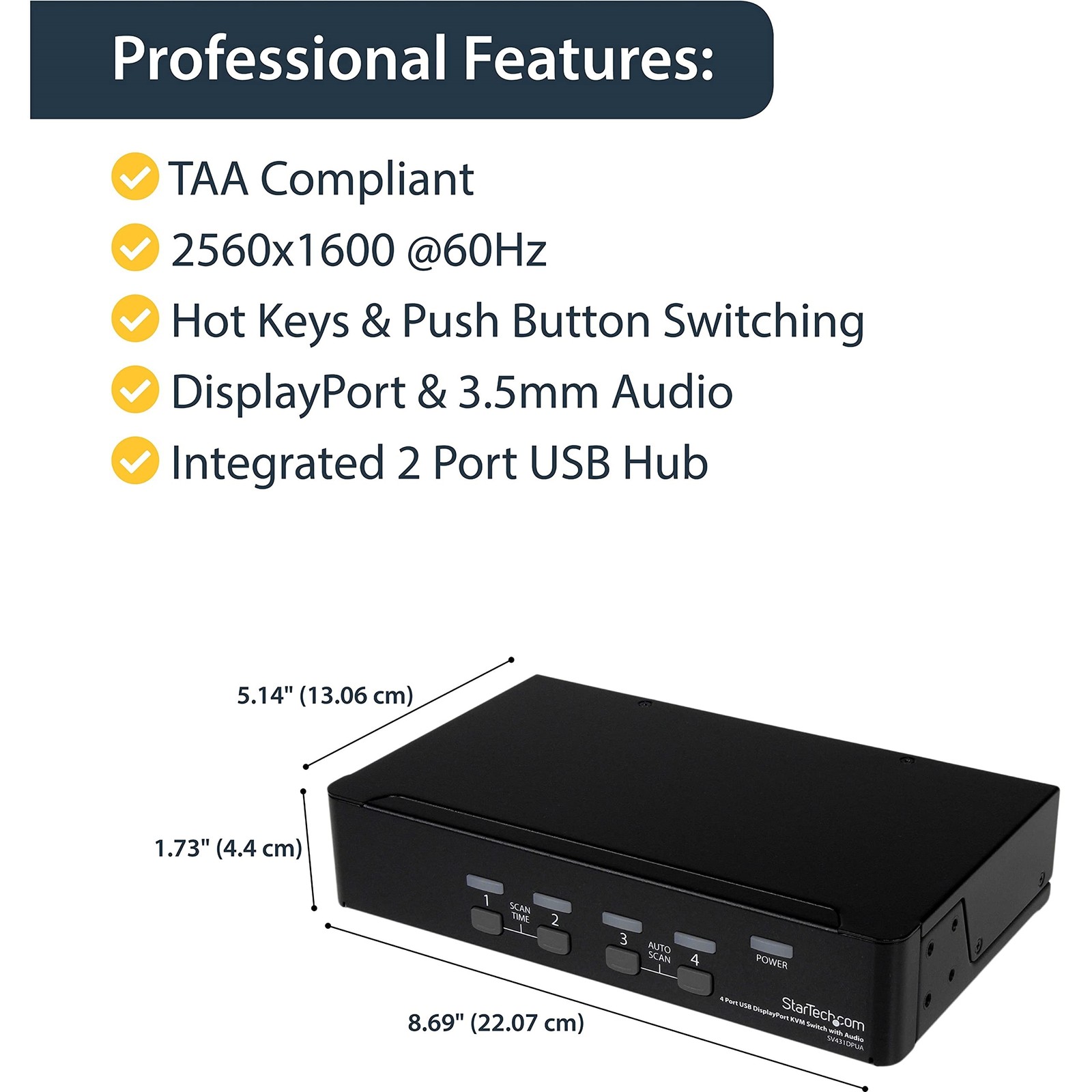 StarTech 4 Port USB DisplayPort KVM Switch with Audio