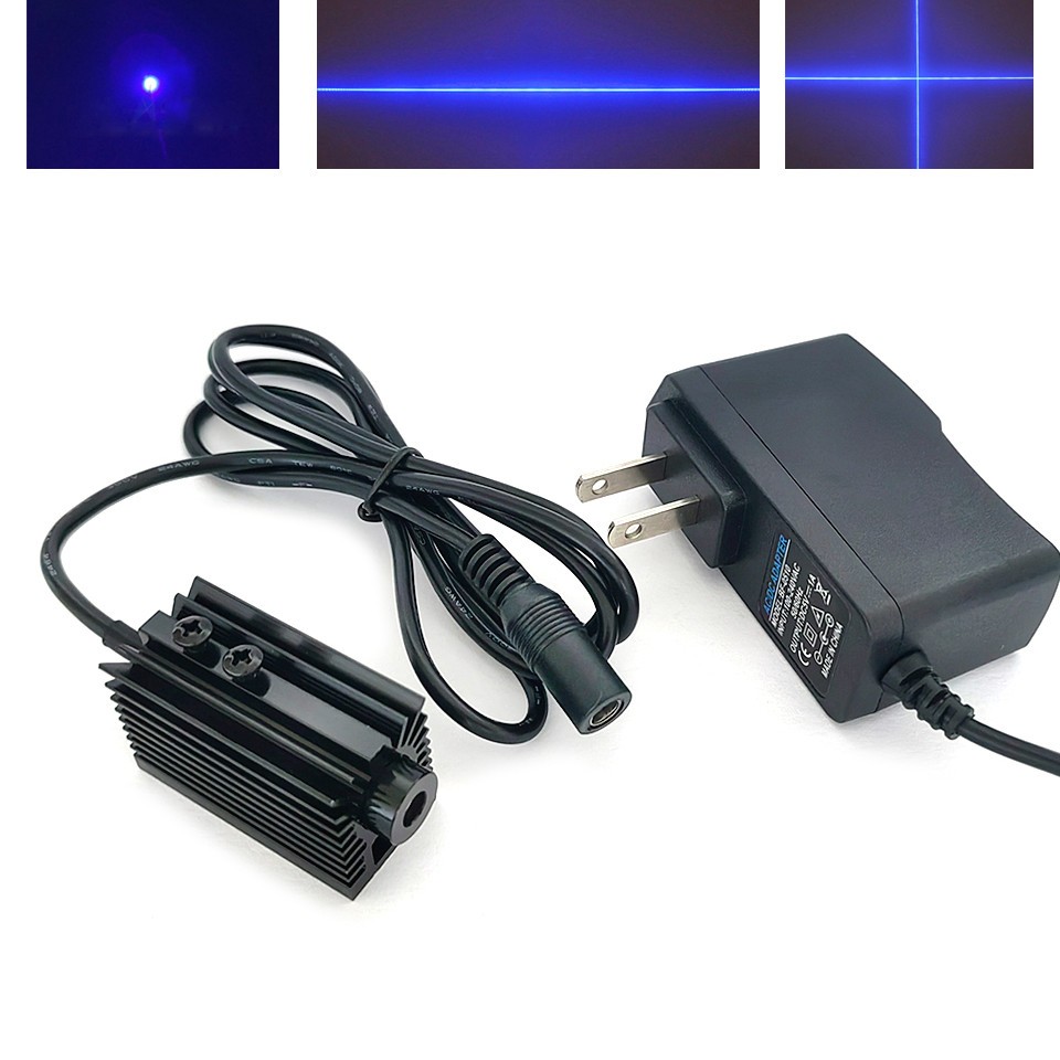 80mW 450nm Blue Laser Dot Line Cross Fcousable Module with Heatsink DC5V Adapter