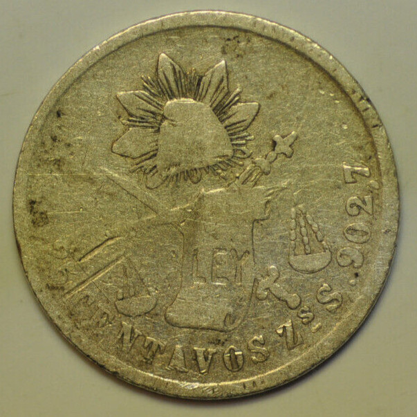 mw19966 Mexico; Silver 25 Centavos 1879 Zs S  Zacatecas  KM#406.9