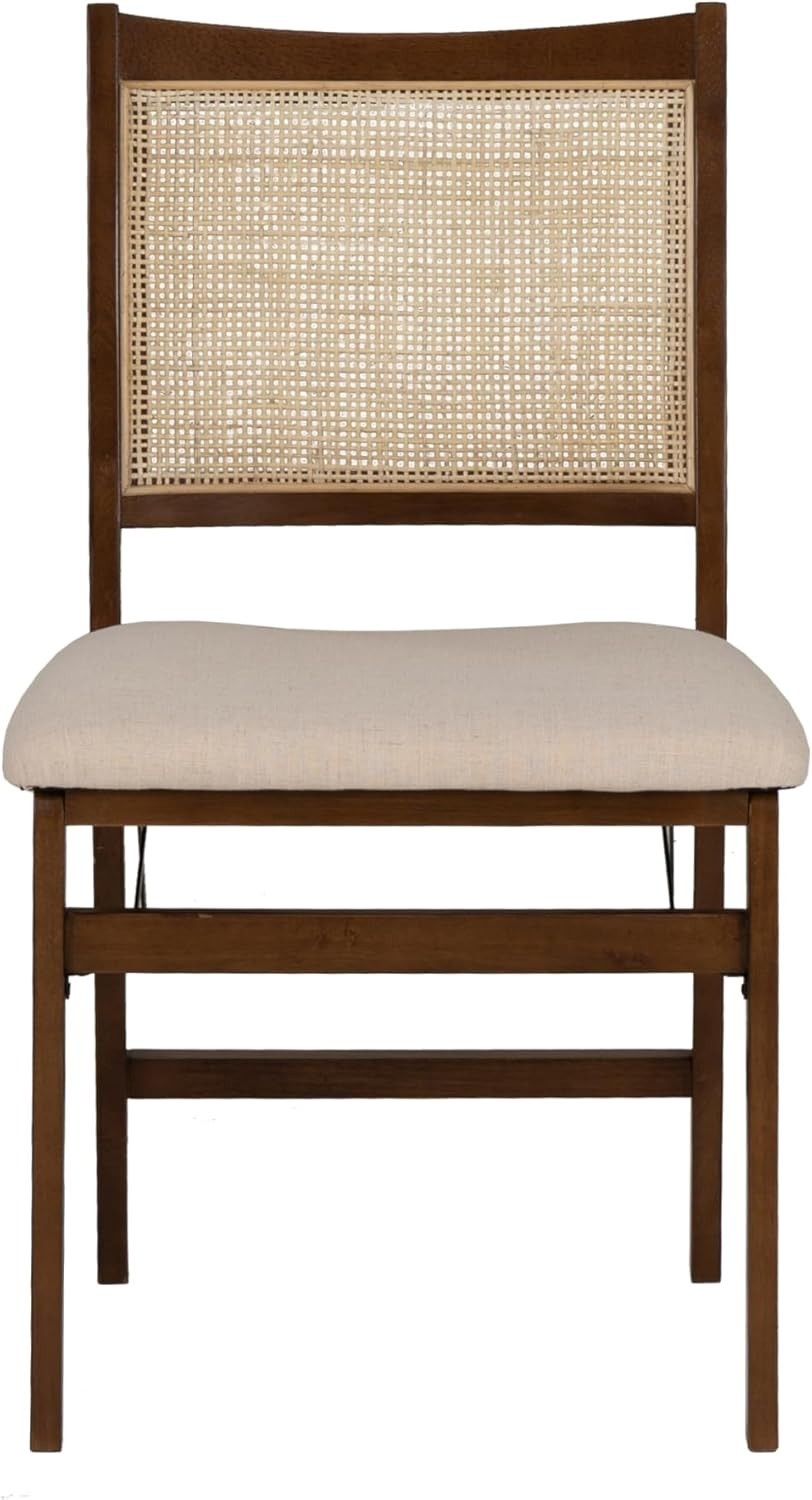Stylish Brown Rattan Cane Foldable Wooden Dining Side Chair - Fully Assembled