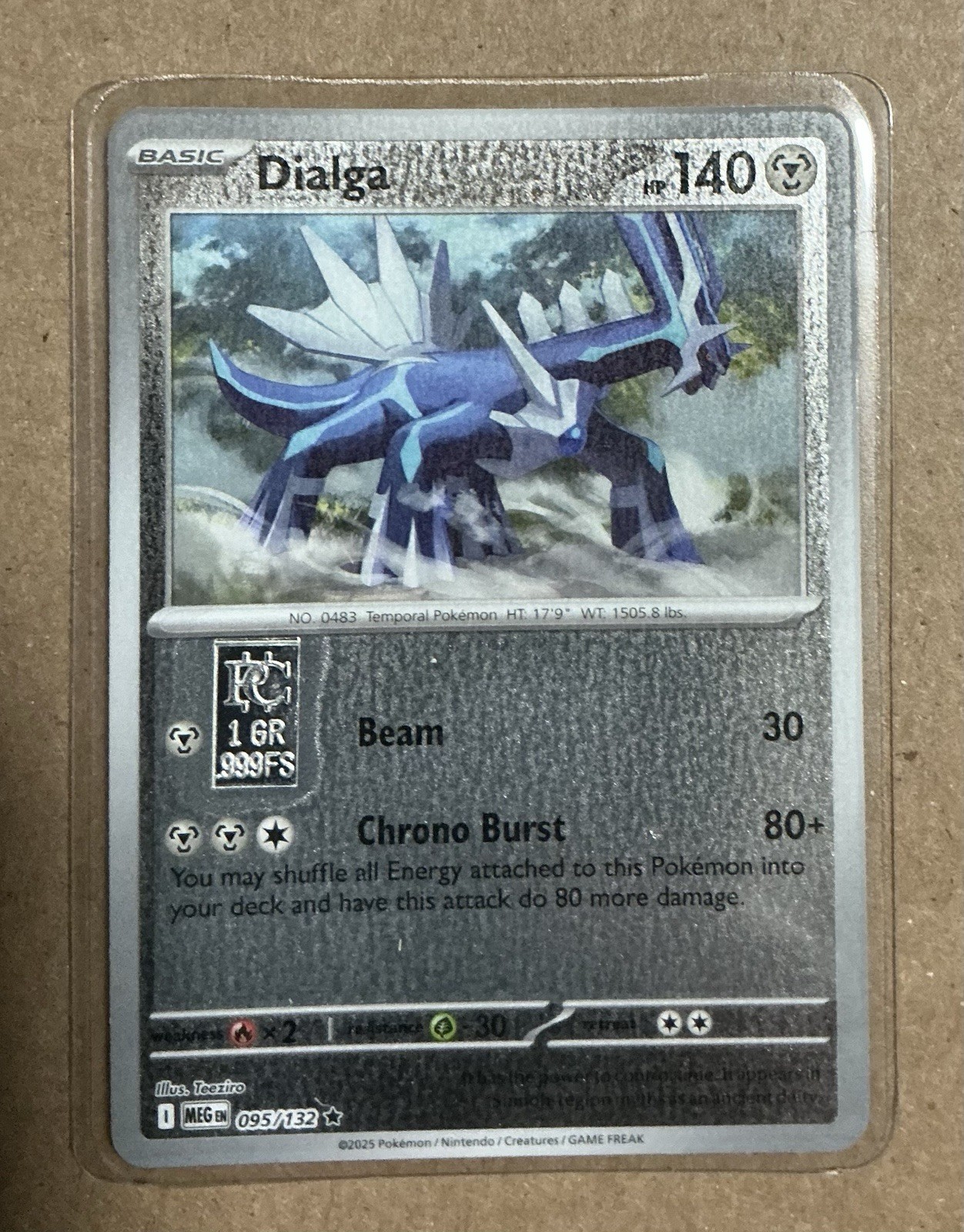1 Grain .999 Pure Silver Bar on Pokemon Card Dialga Laminated