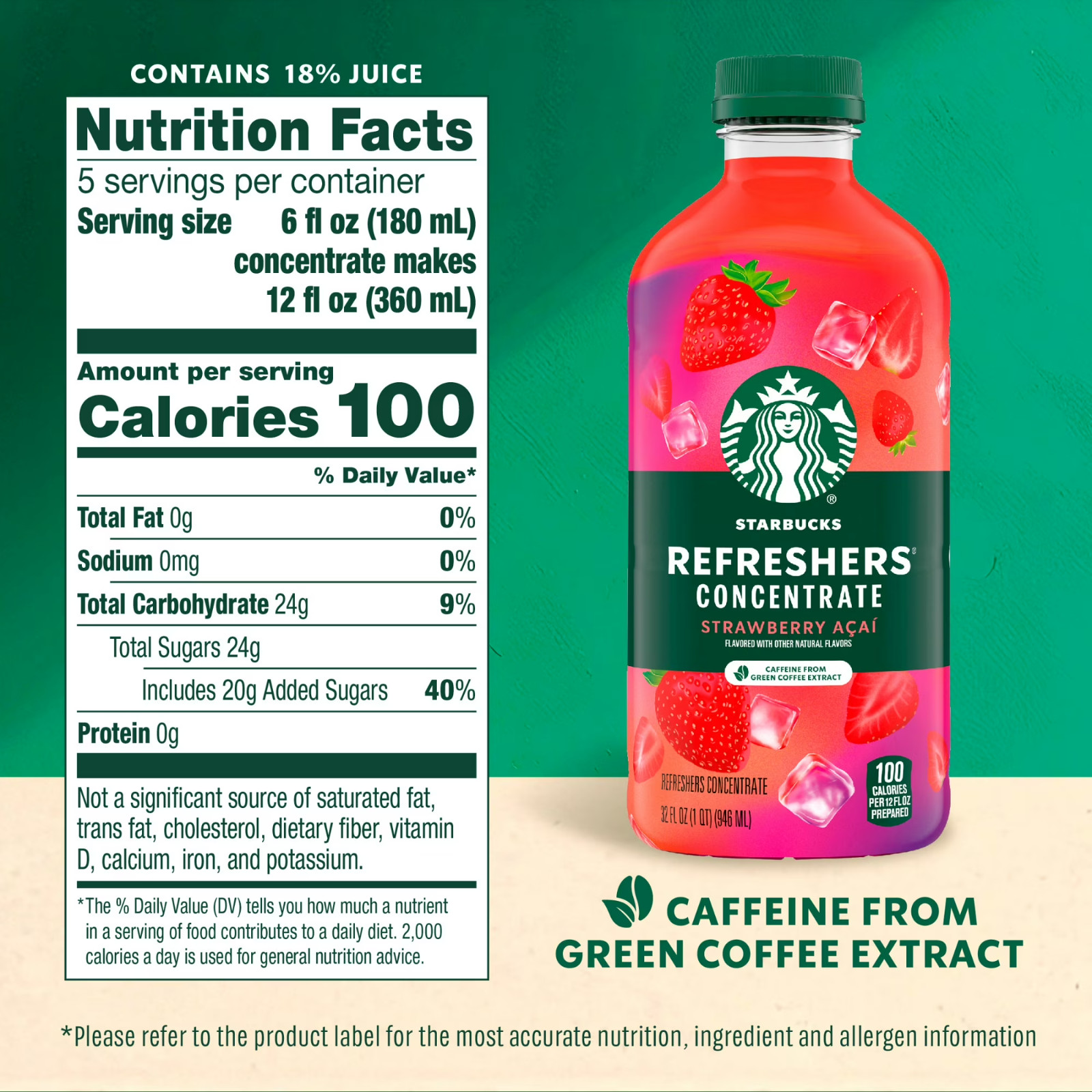 Starbucks Refreshers Concentrate Strawberry Acai, Refreshing Drink, Cold 32fl oz