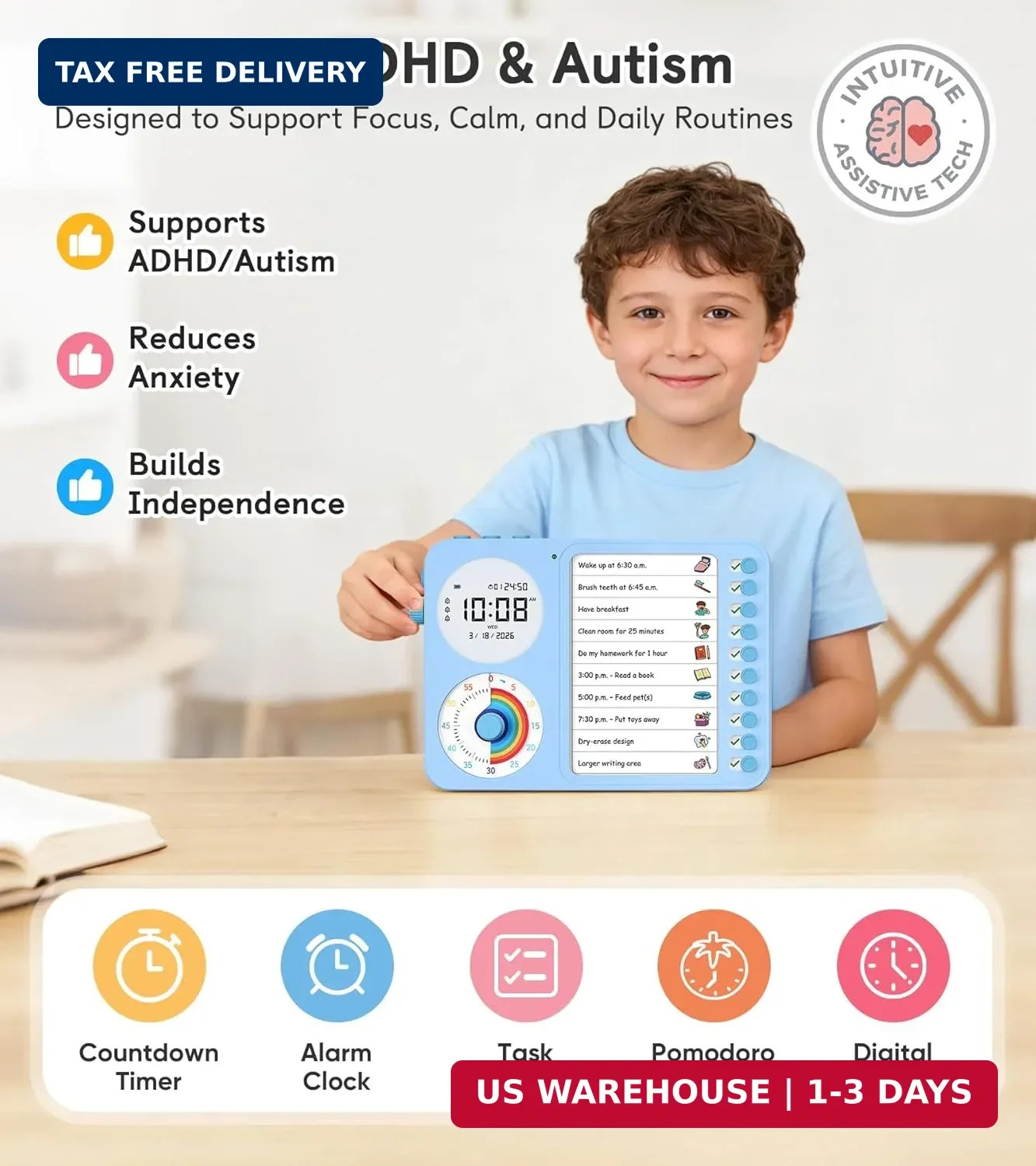 3-in-1 Visual Timer & ADHD Tool for Kids - ADHD Task Timer for Adults with Visua