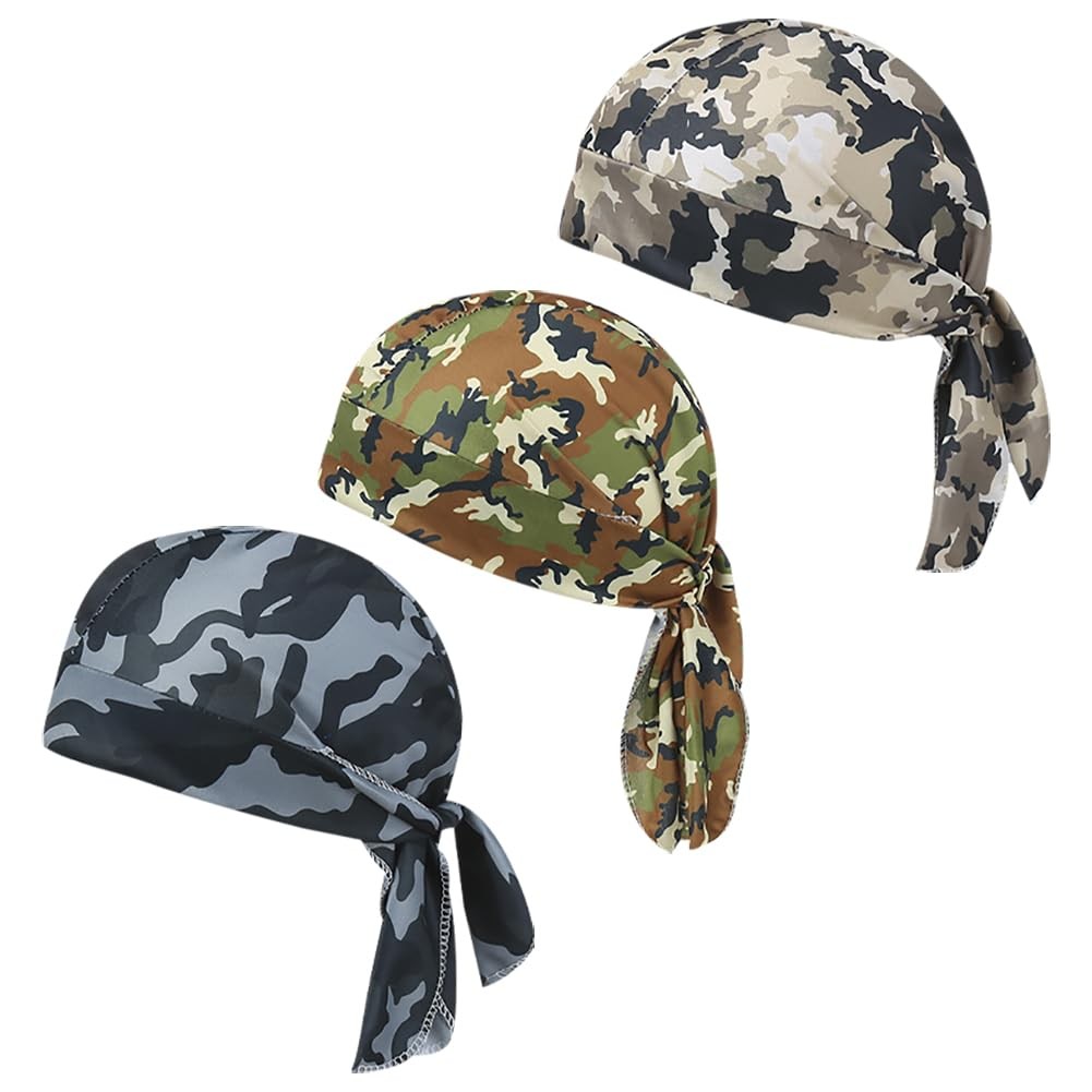 3 Pcs Camouflage Dew Rags Doo Rags Skull Caps Sweat Wicking Head Wraps Helmet...