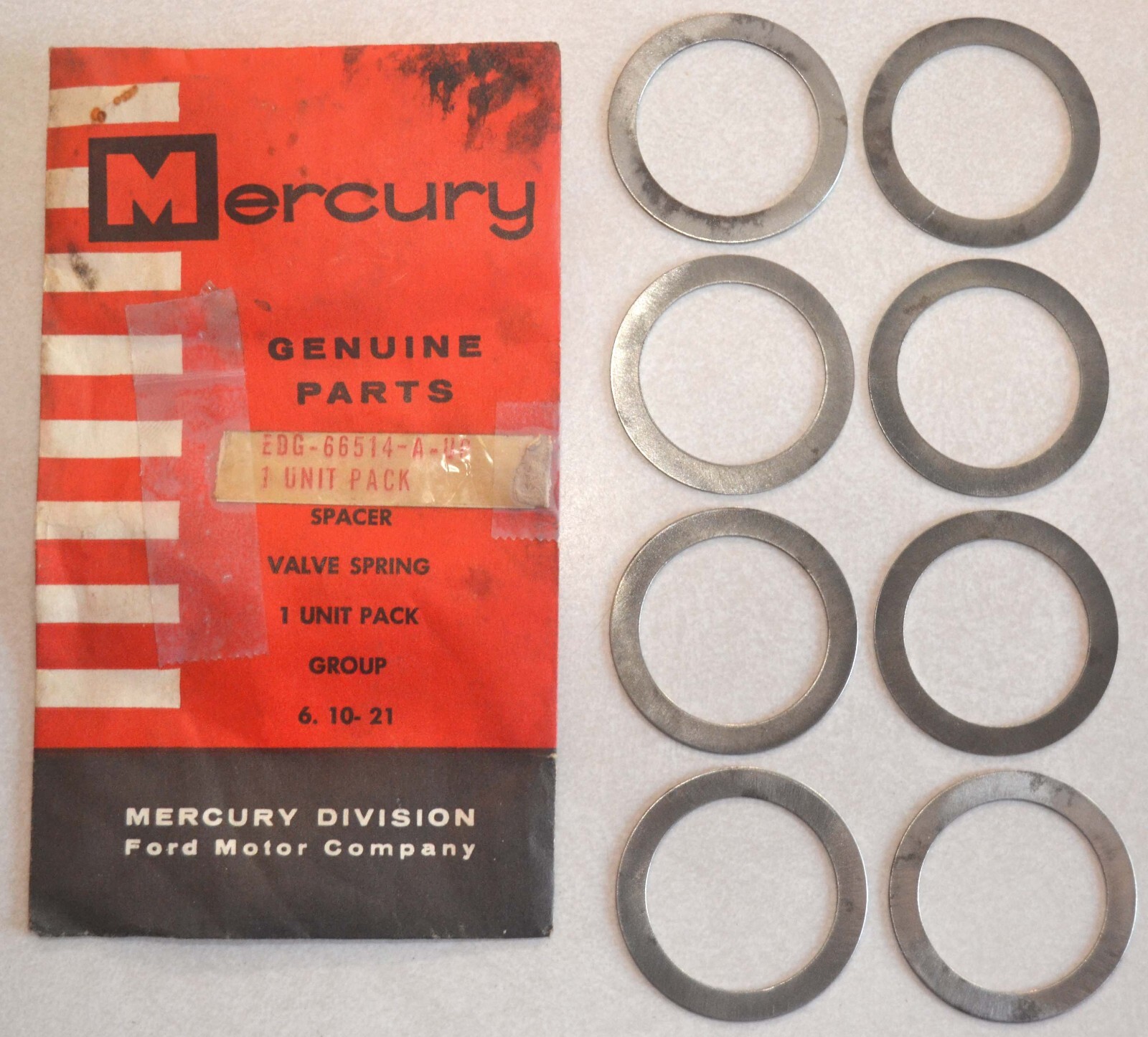 NOS 1958 Edsel 410 E475 Cylinder Head Valve Spring Spacers, New in Box Set of 8