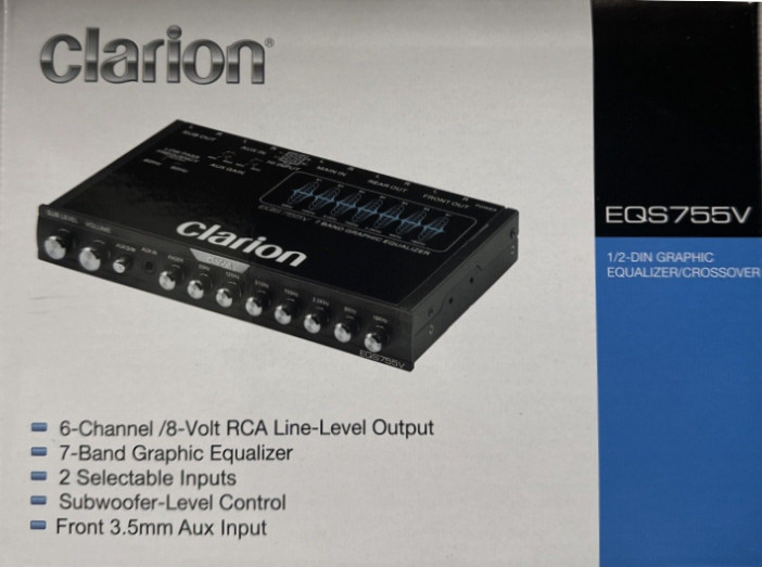 Clarion EQS755V 7-Band 1/2 DIN Graphic Equalizer 6-Channel Aux Input Brand New